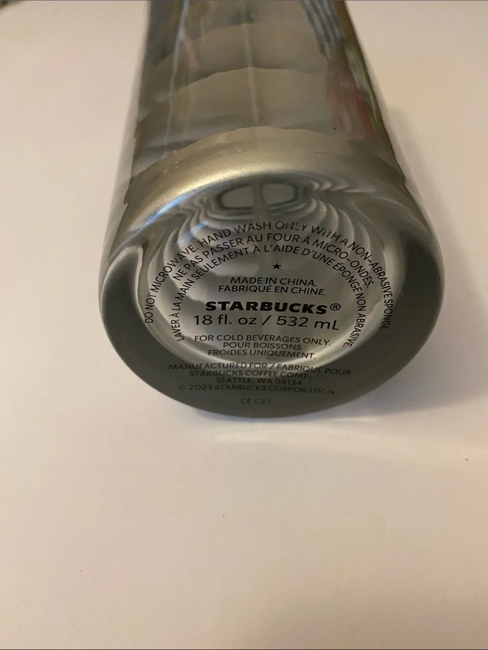 Starbucks Christmas Holiday 2023 Silver Ribbon Glass Cold Cup Tumbler